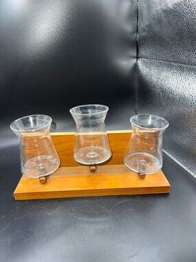 Vintage Wooden Base 3 Glass Votive Candle Holder Rustic Table Centerpiece
